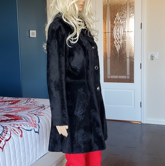BETTY ROSE VINTAGE BLACK FAUX FUR COAT SZ S/M - Picture 10 of 15